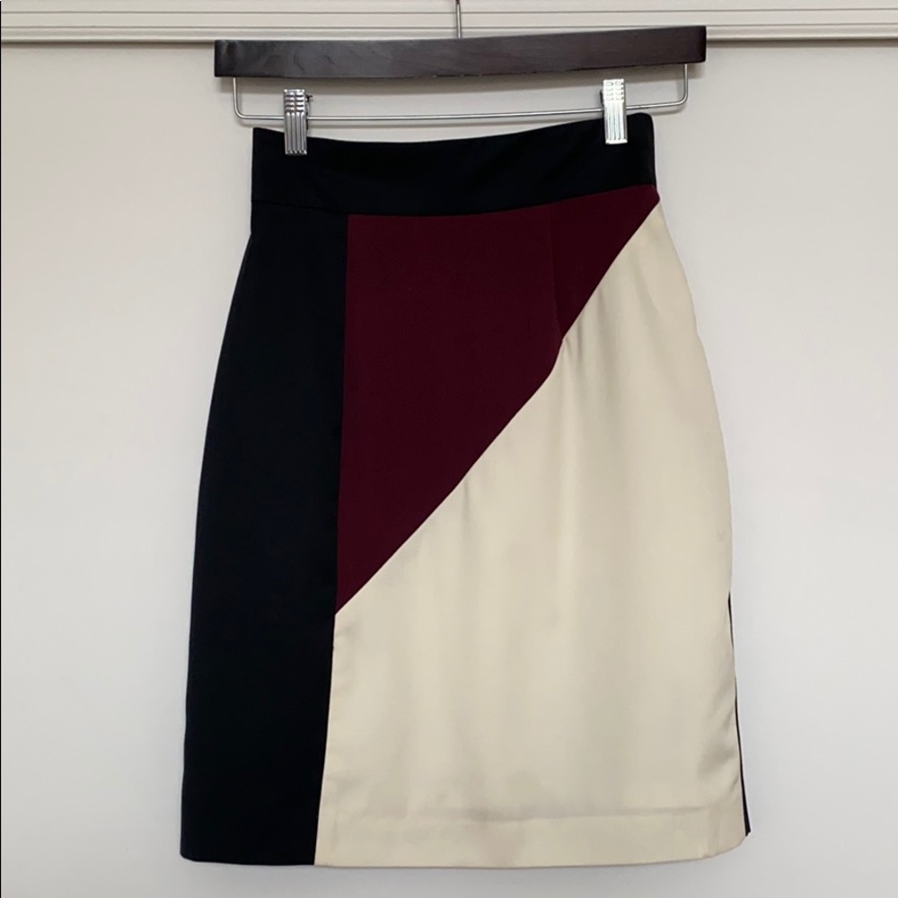 Merino wool color block pencil skirt
